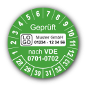 Geprüft nach VDE 0701-0702, grün, mit Wunschtext
