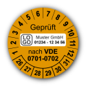 Geprüft nach VDE 0701-0702, orange, mit Wunschtext