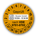 Geprüft nach VDE 0701-0702, orange, mit Wunschtext