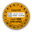 Geprüft nach VDE 0701-0702, orange, mit Wunschtext