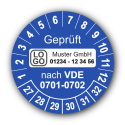 Geprüft nach VDE 0701-0702, blau, mit Wunschtext