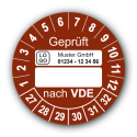 Geprüft nach VDE…, braun (zum Selbstbeschriften), mit Wunschtext