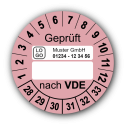 Geprüft nach VDE…, rosa (zum Selbstbeschriften), mit Wunschtext