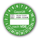 Geprüft nach VDE…, grün (zum Selbstbeschriften), mit Wunschtext