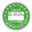 Geprüft nach VDE…, grün (zum Selbstbeschriften), mit Wunschtext