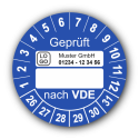 Geprüft nach VDE…, blau (zum Selbstbeschriften), mit Wunschtext