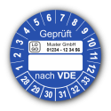 Geprüft nach VDE…, blau (zum Selbstbeschriften), mit Wunschtext