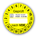 Geprüft nach VDE…, gelb (zum Selbstbeschriften), mit Wunschtext