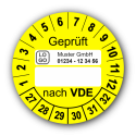 Geprüft nach VDE…, gelb (zum Selbstbeschriften), mit Wunschtext