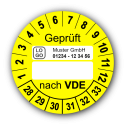 Geprüft nach VDE…, gelb (zum Selbstbeschriften), mit Wunschtext