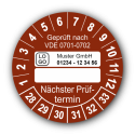Geprüft nach VDE 0701-0702 … Nächster Prüftermin, braun (zum Selbstbeschriften), mit Wunschtext