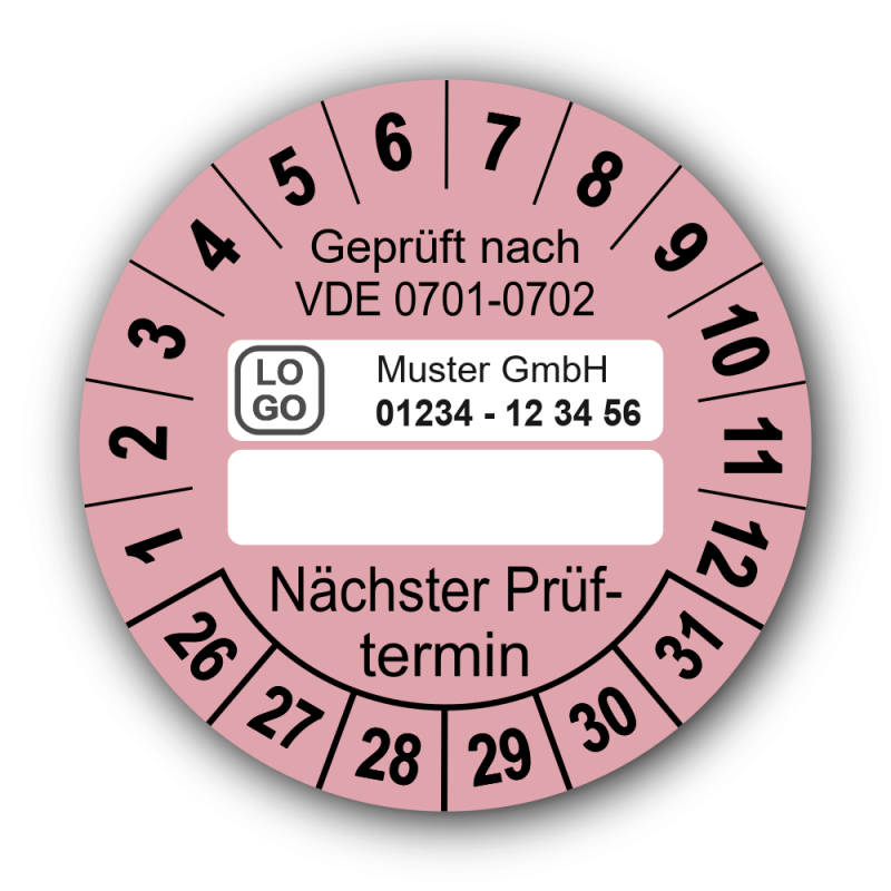 Geprüft nach VDE 0701-0702 … Nächster Prüftermin, rosa (zum Selbstbeschriften), mit Wunschtext