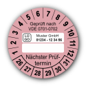 Geprüft nach VDE 0701-0702 … Nächster Prüftermin, rosa (zum Selbstbeschriften), mit Wunschtext
