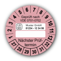 Geprüft nach VDE 0701-0702 … Nächster Prüftermin, rosa (zum Selbstbeschriften), mit Wunschtext