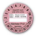 Geprüft nach VDE 0701-0702 … Nächster Prüftermin, rosa (zum Selbstbeschriften), mit Wunschtext