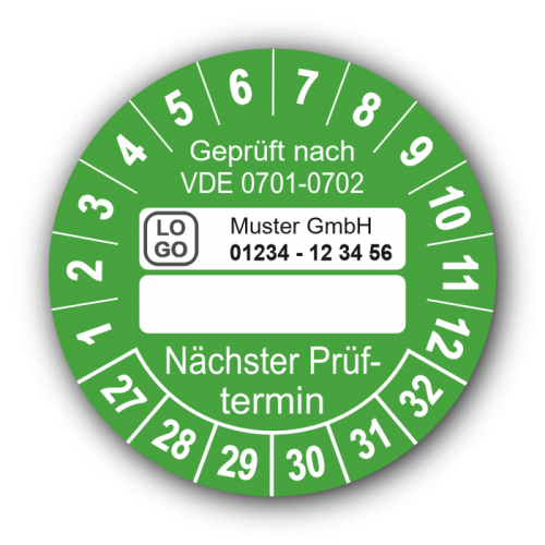 Geprüft nach VDE 0701-0702 … Nächster Prüftermin, grün (zum Selbstbeschriften), mit Wunschtext