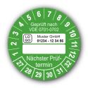 Geprüft nach VDE 0701-0702 … Nächster Prüftermin, grün (zum Selbstbeschriften), mit Wunschtext
