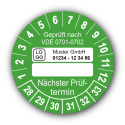 Geprüft nach VDE 0701-0702 … Nächster Prüftermin, grün (zum Selbstbeschriften), mit Wunschtext