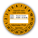 Geprüft nach VDE 0701-0702 … Nächster Prüftermin, orange (zum Selbstbeschriften), mit Wunschtext