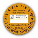 Geprüft nach VDE 0701-0702 … Nächster Prüftermin, orange (zum Selbstbeschriften), mit Wunschtext