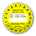Geprüft nach VDE 0701-0702 … Nächster Prüftermin, gelb (zum Selbstbeschriften), mit Wunschtext