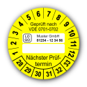Geprüft nach VDE 0701-0702 … Nächster Prüftermin, gelb (zum Selbstbeschriften), mit Wunschtext