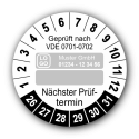 Geprüft nach VDE 0701-0702 … Nächster Prüftermin, weiß (zum Selbstbeschriften), mit Wunschtext