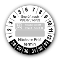 Geprüft nach VDE 0701-0702 … Nächster Prüftermin, weiß (zum Selbstbeschriften), mit Wunschtext