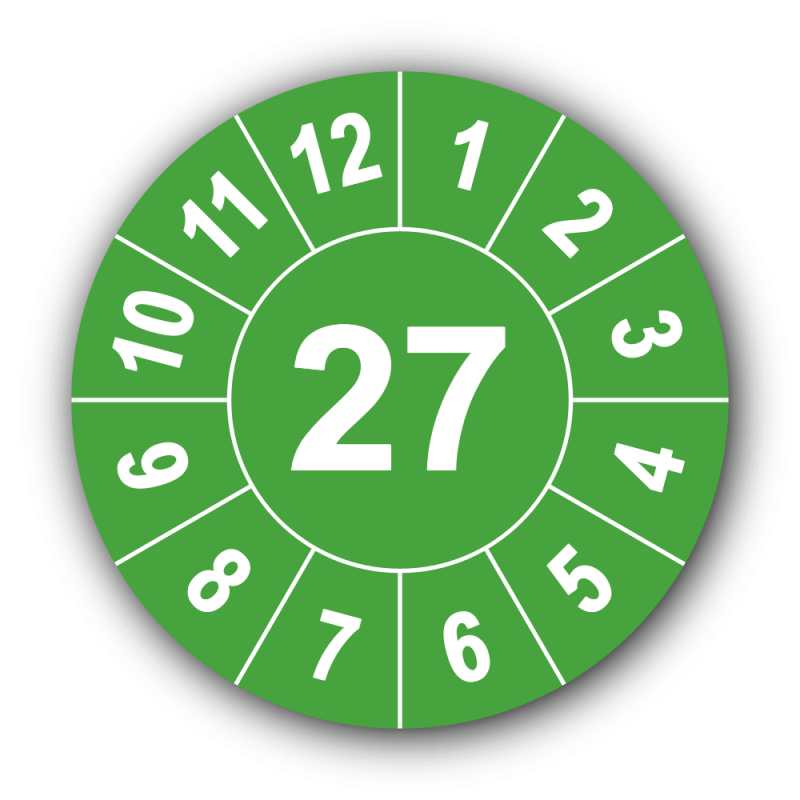 Jahresprüfplakette mit zweistelliger Jahreszahl, 2027