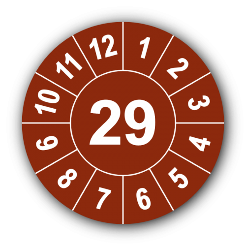 Jahresprüfplakette mit zweistelliger Jahreszahl, 2029