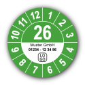 Jahresprüfplakette mit zweistelliger Jahreszahl, 2026, mit Wunschtext