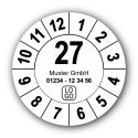 Jahresprüfplakette mit zweistelliger Jahreszahl, 2027, mit Wunschtext