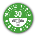 Jahresprüfplakette mit zweistelliger Jahreszahl, 2030, mit Wunschtext