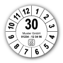 Jahresprüfplakette mit zweistelliger Jahreszahl, 2030, mit Wunschtext
