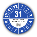 Jahresprüfplakette mit zweistelliger Jahreszahl, 2031, mit Wunschtext