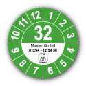 Jahresprüfplakette mit zweistelliger Jahreszahl, 2032, mit Wunschtext