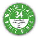 Jahresprüfplakette mit zweistelliger Jahreszahl, 2034, mit Wunschtext