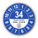 Jahresprüfplakette mit zweistelliger Jahreszahl, 2034, mit Wunschtext