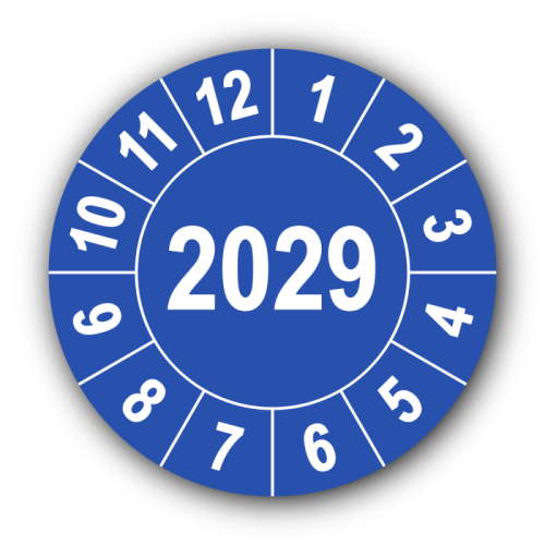 Jahresprüfplakette mit vierstelliger Jahreszahl, 2029
