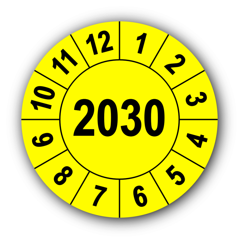 Jahresprüfplakette mit vierstelliger Jahreszahl, 2030