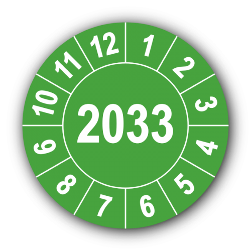 Jahresprüfplakette mit vierstelliger Jahreszahl, 2033