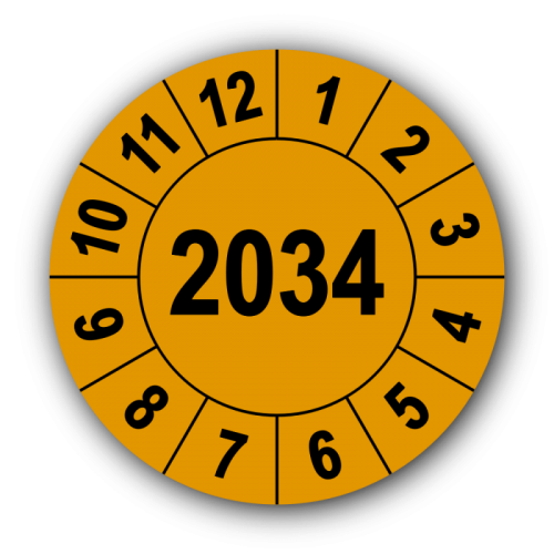 Jahresprüfplakette mit vierstelliger Jahreszahl, 2034