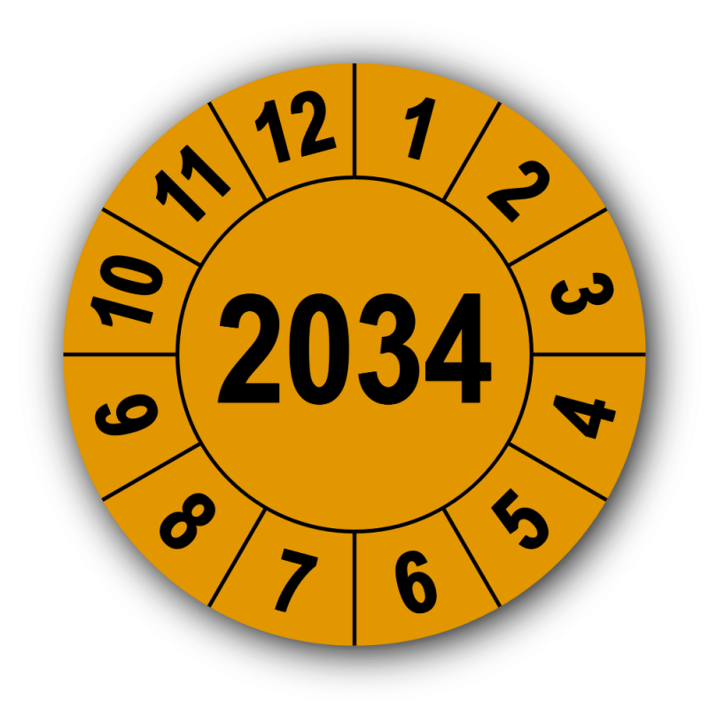 Jahresprüfplakette mit vierstelliger Jahreszahl, 2034