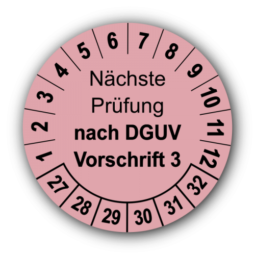 Nächste Prüfung nach DGUV Vorschrift 3, rosa