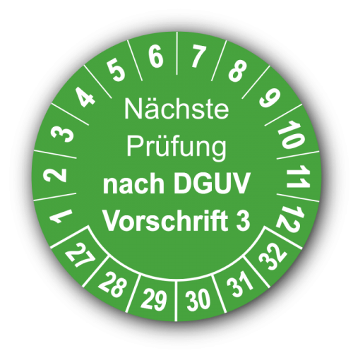 Nächste Prüfung nach DGUV Vorschrift 3, grün