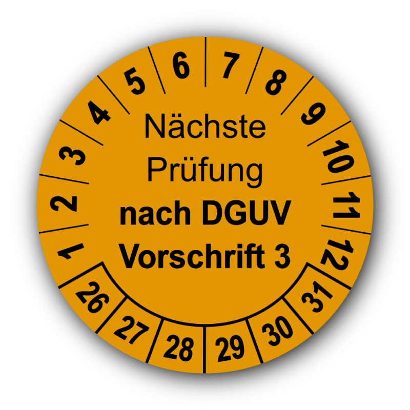 Nächste Prüfung nach DGUV Vorschrift 3, orange