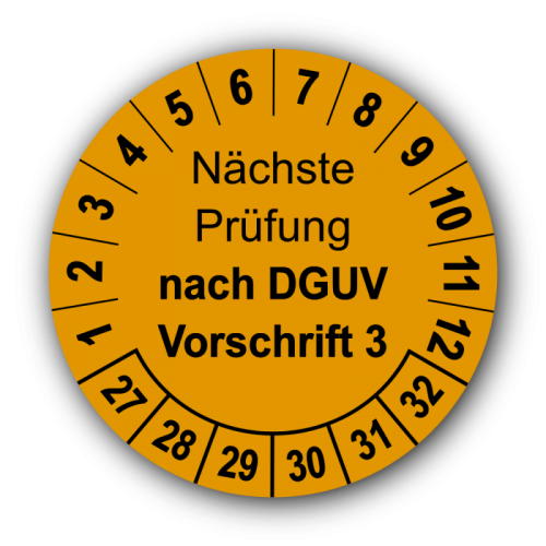 Nächste Prüfung nach DGUV Vorschrift 3, orange