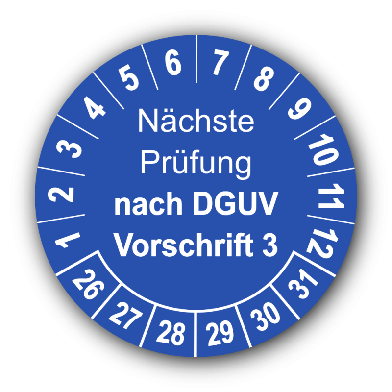 Nächste Prüfung nach DGUV Vorschrift 3, blau