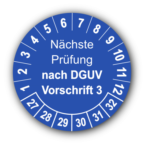 Nächste Prüfung nach DGUV Vorschrift 3, blau