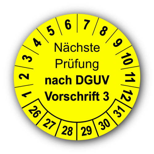 Nächste Prüfung nach DGUV Vorschrift 3, gelb